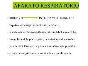 APARATO RESPIRATORIO OBJETIVO INTERCAMBIO GASEOSO Expulsar del cuerpo