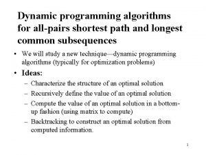 Dynamic programming algorithms for allpairs shortest path and