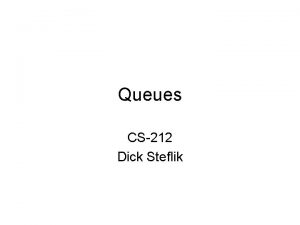 Queues CS212 Dick Steflik Queues First In First