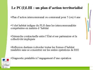 Le PCILHI un plan daction territorialis Plan daction