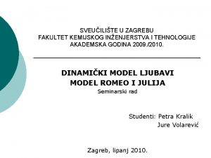 SVEUILITE U ZAGREBU FAKULTET KEMIJSKOG INENJERSTVA I TEHNOLOGIJE