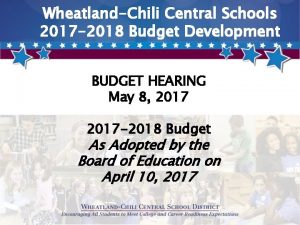 WheatlandChili Central Schools 2017 2018 Budget Development BUDGET