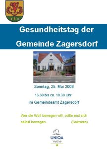 Gesundheitstag der Gemeinde Zagersdorf Sonntag 25 Mai 2008