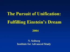 The Pursuit of Unification Fulfilling Einsteins Dream 2004