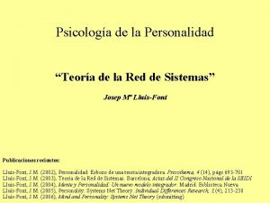 Psicologa de la Personalidad Teora de la Red