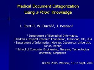 Medical Document Categorization Using a Priori Knowledge L