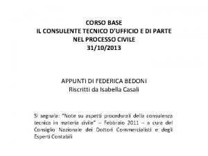 CORSO BASE IL CONSULENTE TECNICO DUFFICIO E DI