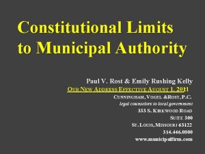 Constitutional Limits to Municipal Authority Paul V Rost