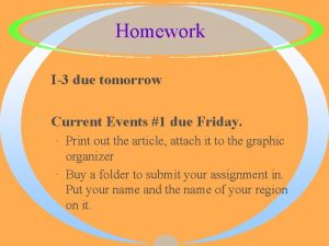 Homework I3 due tomorrow Current Events 1 due