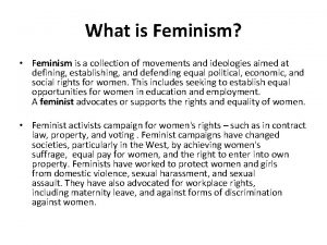 What is Feminism Feminism is a collection of
