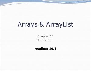 Arrays Array List Chapter 10 Array List reading