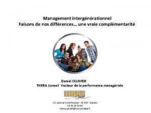 Management intergnrationnel Faisons de nos diffrences une vraie