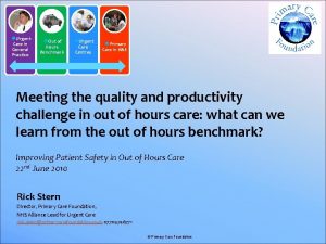 Urgent Care in General Practice Out of Hours