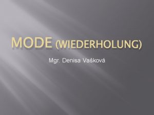 MODE WIEDERHOLUNG Mgr Denisa Vakov Was kostet die