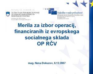 Merila za izbor operacij financiranih iz evropskega socialnega