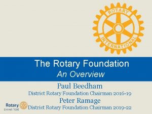 The Rotary Foundation An Overview Paul Beedham District