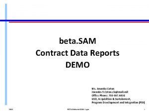 beta SAM Contract Data Reports DEMO Ms Jovanka