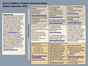 EmoryChildrens Pediatric Research Center Update September 2015 Grant