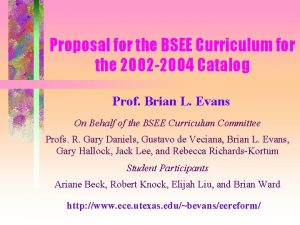 Proposal for the BSEE Curriculum for the 2002