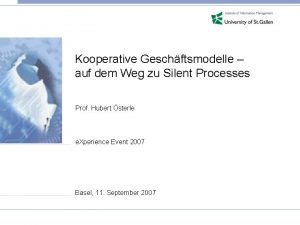 Kooperative Geschftsmodelle auf dem Weg zu Silent Processes