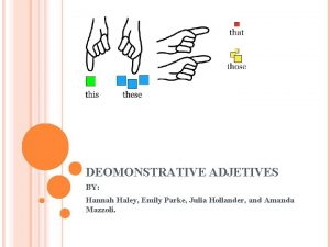 DEOMONSTRATIVE ADJETIVES BY Hannah Haley Emily Parke Julia