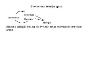 Evoluciona teorija igara ekonomija matematika filozofija biologija Primena