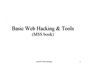 Basic Web Hacking Tools MSS book csci 5931