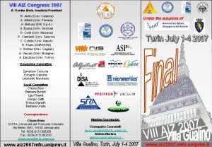 VIII AIZ Congress 2007 A Gamba Univ Insubria