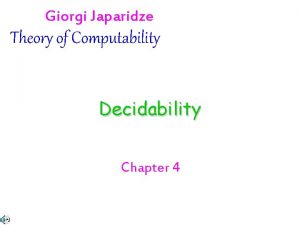 Giorgi Japaridze Theory of Computability Decidability Chapter 4