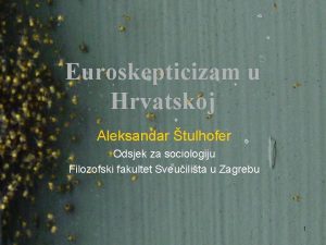 Euroskepticizam u Hrvatskoj Aleksandar tulhofer Odsjek za sociologiju