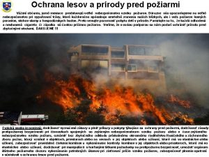 Ochrana lesov a prrody pred poiarmi Ven obania