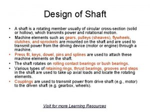 Design of Shaft A shaft is a rotating