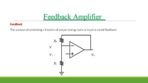 Feedback Amplifier Feedback The process of combining a
