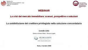 WEBINAR La crisi del mercato immobiliare scenari prospettive