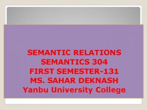 SEMANTIC RELATIONS SEMANTICS 304 FIRST SEMESTER131 MS SAHAR