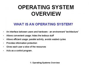 OPERATING SYSTEM OVERVIEW WHAT IS AN OPERATING SYSTEM