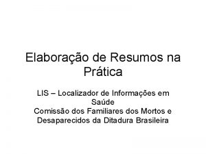 Elaborao de Resumos na Prtica LIS Localizador de