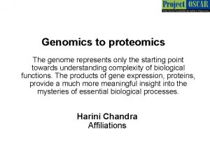 Genomics to proteomics The genome represents only the