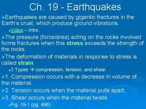 Ch 19 Earthquakes Earthquakes are caused by gigantic