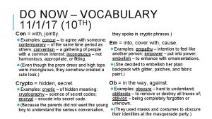 DO NOW VOCABULARY TH 11117 10 Con with