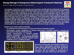 Energy Storage in Nanoporous MetalOrganic Framework Materials Cameron
