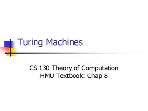 Turing Machines CS 130 Theory of Computation HMU