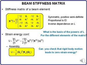 BEAM STIFFNESS MATRIX Stiffness matrix of a beam