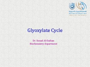 Glyoxylate Cycle Dr Sooad AlDaihan Biochemistry department Overview