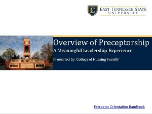 Overview of Preceptorship A Meaningful Leadership Experience Presented