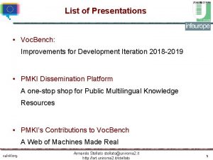 List of Presentations Voc Bench Improvements for Development