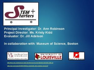 Principal Investigator Dr Ann Robinson Project Director Ms