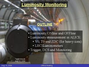 Luminosity Monitoring OUTLINE Luminosity ONline and OFFline Luminosity