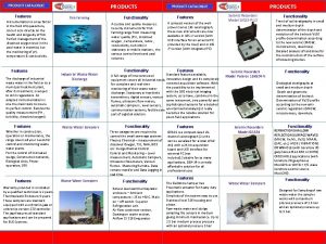 PRODUCTS PRODUCT CATALOGUE Features Instrumentation is a key