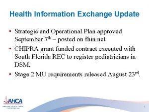 Health Information Exchange Update Strategic and Operational Plan